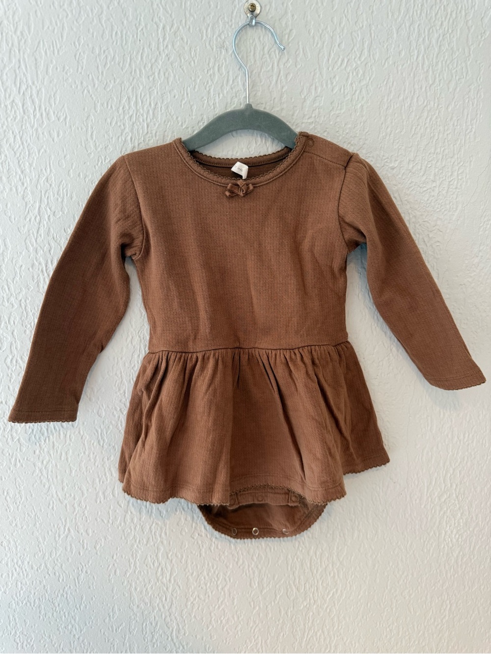 Quincy Mae Brown Long-Sleeve Peplum Onesie Dress